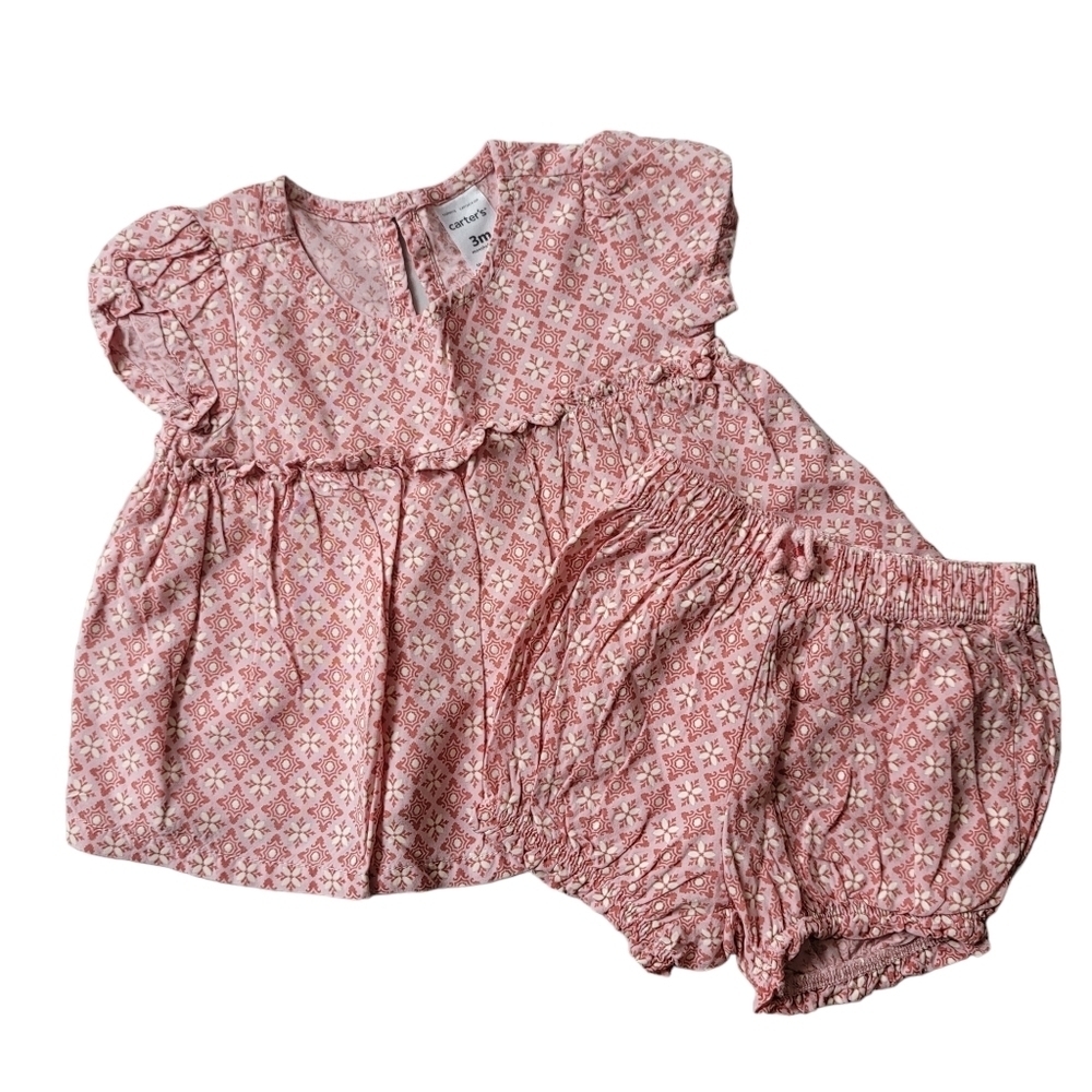 Carter's 3M Pink Floral Medallion Tunic‎ Shirt and Bloomers Diaper Cover
